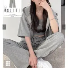 GRL夏服 フード付きグレーセットアップ