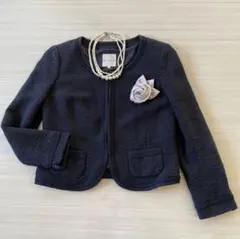 KUMIKYOKU　ノーカラーツイードジャケット　ネイビー　卒園式　卒業式