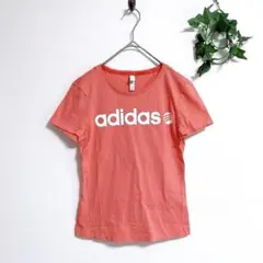 アディダスネオ 半袖Tシャツ ロゴ入り サーモンピンク S 洗える 綿100%