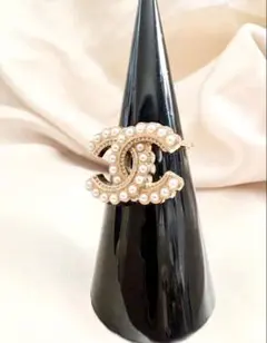 ✻CHANEL✻ ヴィンテージボタンリング パールー×ゴールド