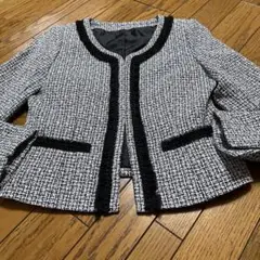 LEMOREノーカラーツイードジャケット フリンジ付き11AR