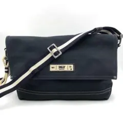 希少 極美品 バリー ショルダーバッグ A4 ロゴ キャンバス レザー ネイビー