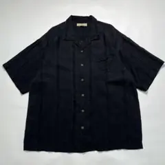 90s〜 トミーバハマ 開襟 半袖シルクシャツ XL 黒 刺繍 8667のサムネイル
