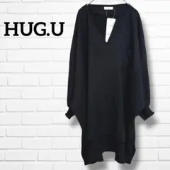 ✦未使用タグ付✦HUG.U ブラック オーバーサイズ楊柳チュニック スキッパー