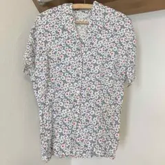 vintage花柄 半袖シャツ Vネック
