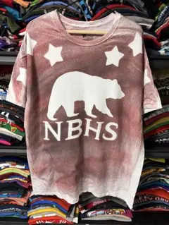 NBHS プリント 半袖Tシャツ レッド クルーネック 3XL