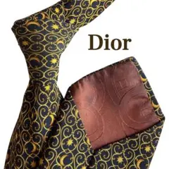 Dior ディオール　ネクタイ ネイビー ゴールド　渦巻き柄　星　月　ビジネス