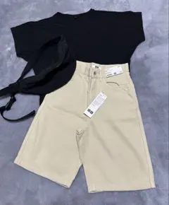 ユニクロ デニムバミューダショーツ ベージュ サイズ23