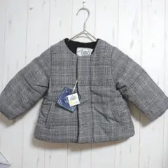 新品タグ付き☆フィクスラボ　中綿入りジャンパー〚90〛ノーカラー チェック柄