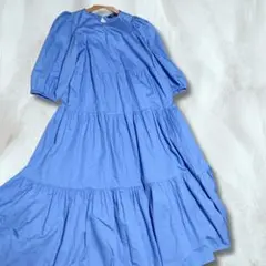 【美品】ザラ　ティアード　ワンピース　バルーンスリーブ　背中あき ブルー