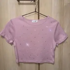 EVRIS ラインストーン 半袖 Tシャツ ピンクのサムネイル