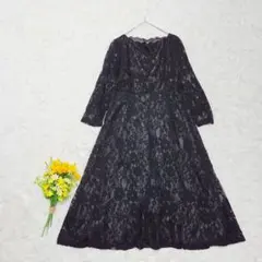 【レースレディース】パーティードレス　総レース　XXL　ブラックのサムネイル