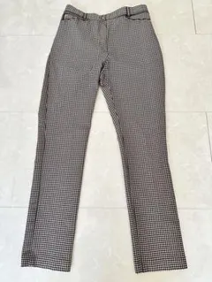 LEONARD SPORT茶系チェック スリムフィットパンツ38