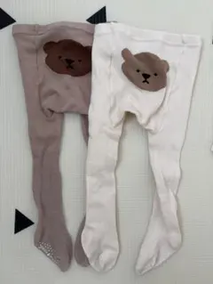 プティマイン　ベビータイツ　クマの顔 ブラウン ホワイト