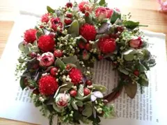 本日限定sale‼️　赤の三日月リース　ドライフラワー　春リース　ハーフリース