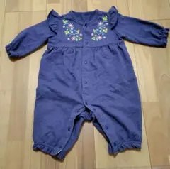 ロンパース 60-70cm 花柄刺繍　西松屋　紺色　長袖