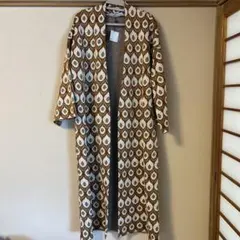 ZARA 長袖　柄物　ニットガウン　ロングカーディガン　ベージュ　アウター