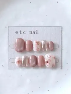 No.585ベリーショート　ネイルチップ　ピンク　ホワイト　フラワー　春