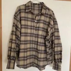 レディース　ブラウス　シャツ　ベージュチェック柄