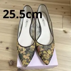 美品★DIANA絵画シリーズ　ゴッホ　フラットパンプス 花柄刺繍25.5㎝