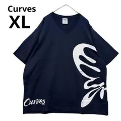Curves ロゴ Vネック Tシャツ 半袖 シンプル ネイビー スポーツのサムネイル