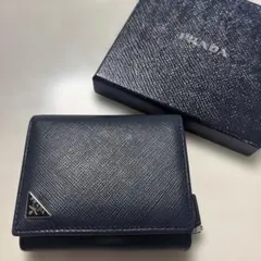 プラダ PRADA サフィアーノ レザー 2つ折り コンパクト 財布 ネイビー