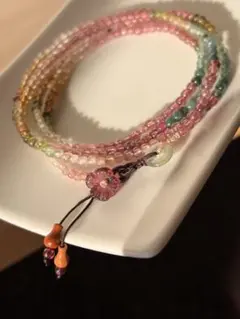 碧璽（トルマリン）レインボートルマリン 四連ブレスレット 翡翠（氷種）平安扣付