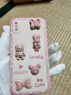 【送料無料】ピンクのキャラクター付きiPhoneケース