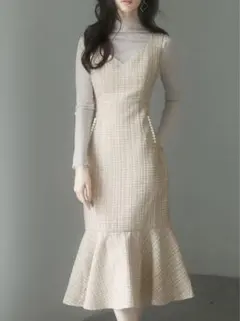 セゾンドパピヨン マーメイド裾キラキラツイードジャンパーススカート