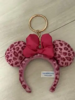ディズニー　キーチェーン　ミニー　カチューシャ　ヒョウ柄　レオパード　ピンク
