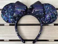 ディズニーシー ミニー カチューシャ 黒紫 スパンコール キラキラ