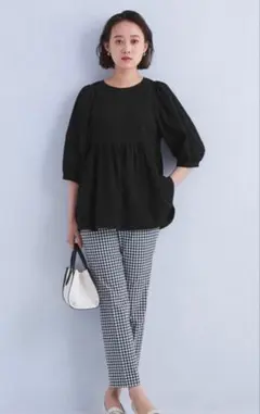 green label relaxingシャーリングジャカードペプラムブラウス