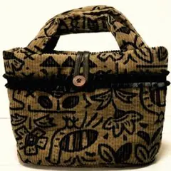 ハンドメイド新品＊ブラウンx黒コーデュロイトートバッグ 渋可愛い厚地キルト芯入り