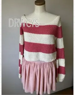 ピンク白　ニット セーター　ピンクパニエ　セット