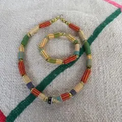 アフリカン　ハンドメイド ビーズ ネックレスとブレスレットセット