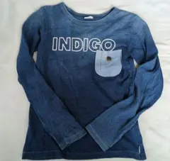 インディゴブルー ポケット付き長袖カットソー