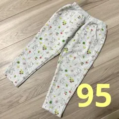 ウサギと花のプリントパンツ 95cm ズボン　フリース　裏起毛
