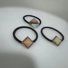 幾何学デザイン ヘアゴムセット　ピンク　ホワイト　水色