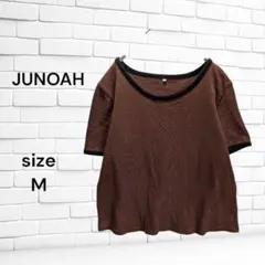 JUNOAH ダ―クブラウン 半袖 Tシャツ リブ編みカットソー M ショート丈のサムネイル