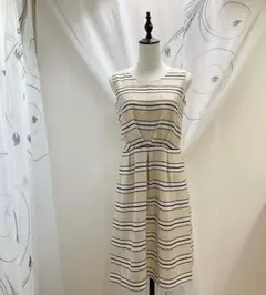 美品　ru 丸井 　М ベージュ　ボーダー　ノースリーブワンピース　膝丈