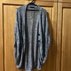 透かし編み ロングカーディガン グレーのサムネイル