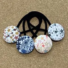 38-125くるみボタンヘアゴム 2個セット リバティ 花柄 クローバー