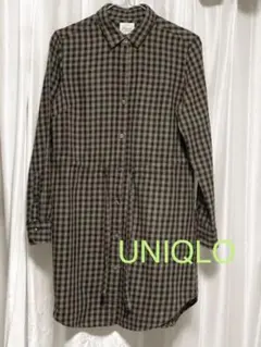 ユニクロUNIQLO フランネルシャツワンピース　チェックシャツ　グレー×黒
