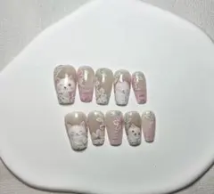 最終値下 【手描きの猫】現品可 ネイルチップ ハンドメイド 可愛い