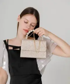 【LEJA】2WAYパールハンドルグリッターバッグ