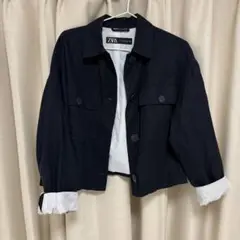 ZARA ザラ ジャケット ネイビー フロントポケット付き ストライプのサムネイル
