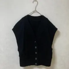 KBF ブラック ニットベスト カーディガン ジレ ボタン付き VネックSサイズ