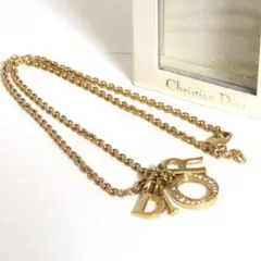 Christian Dior ディオール ロゴ ラインストーン ネックレス 金色