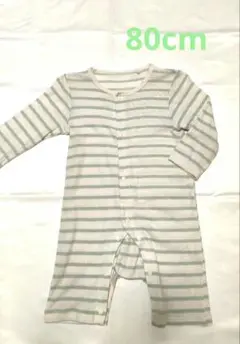 ストライプロンパース（アイボリー×グリーン）80cm