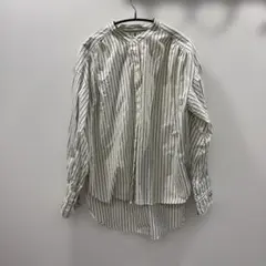 ストライプ 長袖シャツ バンドカラー